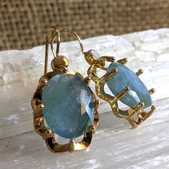Natural Aquamarine Faceted From Rough Approx 8 Carats in Gold Filled Earrings - Picture 2 of 6